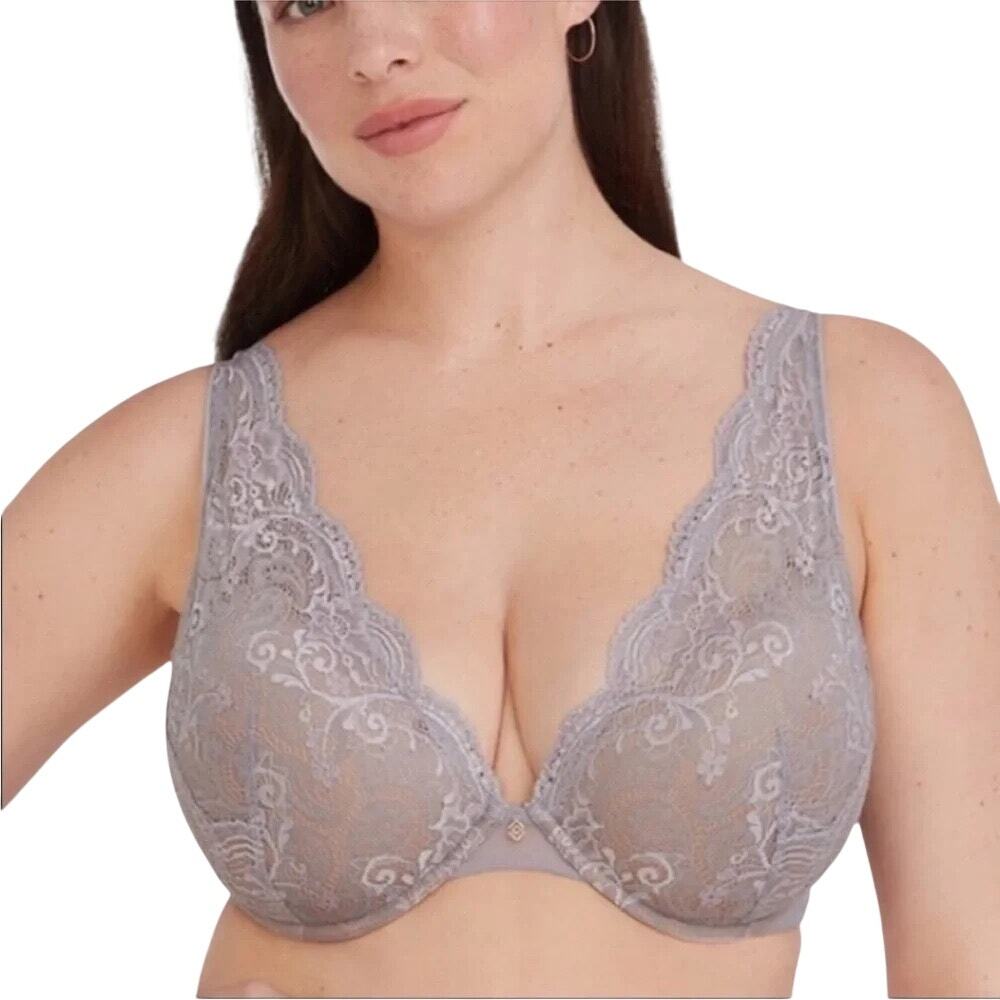 NWT ThirdLove 24/7 Lace Contour Plunge Bra Purple Gray Size 36H